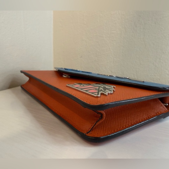 PRADA Saffiano Leather Wallet on Chain with Charms Blue/Orange - Picture 5 of 13